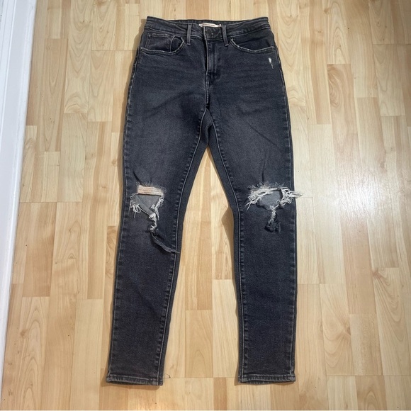Levis Womens Grey Distressed 721 High Rise Skinny Denim Jeans Size 27 - Picture 1 of 7